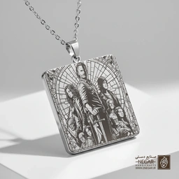گردنبند طرح ریک و دریل با قاب هنری (حکاکی لیزری فایبر، مدل قاب مربع) کد 503703