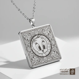 گردنبند طرح توئیتی (Tweety Bird) در قاب دایره (حکاکی لیزری فایبر، مدل قاب مربع) کد 503713
