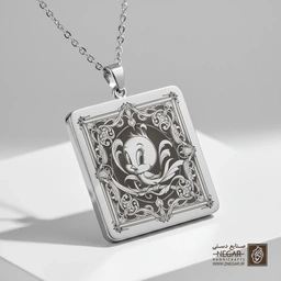 گردنبند طرح توئیتی در حال پرواز با قاب گل (حکاکی لیزری فایبر، مدل قاب مربع) کد 503723