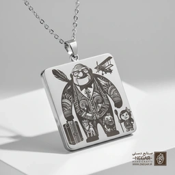 گردنبند طرح کارل فردریکسن فانتزی (حکاکی لیزری فایبر، مدل قاب مربع) کد 503741