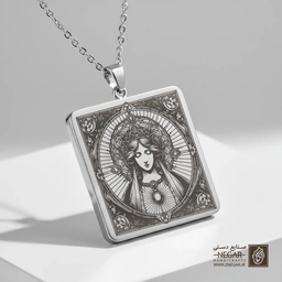 گردنبند طرح مریم مقدس ( هاله نور) (حکاکی لیزری فایبر، مدل قاب مربع) کد 503762