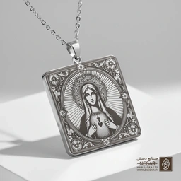 گردنبند طرح مریم مقدس با قلب مقدس (Sacred Heart) (حکاکی لیزری فایبر، مدل قاب مربع) کد 503764