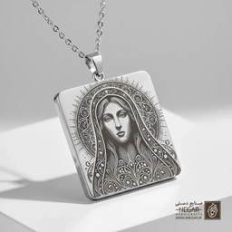 گردنبند طرح پرتره هنری مریم مقدس (حکاکی لیزری فایبر، مدل قاب مربع) کد 503776