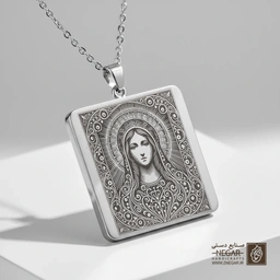 گردنبند طرح مریم مقدس در قاب بیضی مجلل (حکاکی لیزری فایبر، مدل قاب مربع) کد 503781