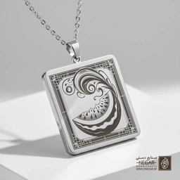 گردنبند طرح فانتزی قاچ هندوانه اسلیمی (حکاکی لیزری فایبر، مدل قاب مربع) کد 503796