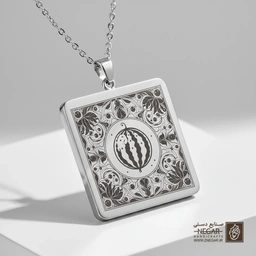 گردنبند طرح هندوانه یلدایی (حکاکی لیزری فایبر، مدل قاب مربع) کد 503797