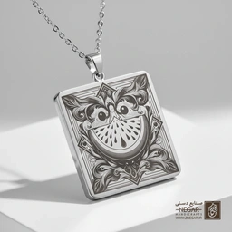 گردنبند طرح قاچ هندوانه در قاب هنری (حکاکی لیزری فایبر، مدل قاب مربع) کد 503798