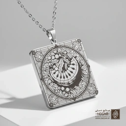 گردنبند طرح قاچ هندوانه با قاب دکوراتیو (حکاکی لیزری فایبر، مدل قاب مربع) کد 503800