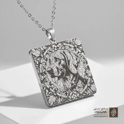 گردنبند طرح سگ وایمارانر با قاب پرجزئیات (حکاکی لیزری فایبر، مدل قاب مربع) کد 503803