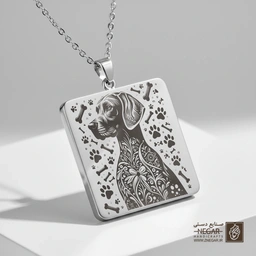 گردنبند طرح نیم‌رخ سگ وایمارانر با نقوش بدن (حکاکی لیزری فایبر، مدل قاب مربع) کد 503804