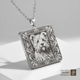 گردنبند طرح چهره سگ وستی در قاب (حکاکی لیزری فایبر، مدل قاب مربع) کد 503817