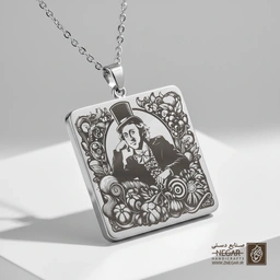 گردنبند طرح ویلی وانکا قاب مربعی (حکاکی لیزری فایبر، مدل قاب مربع) کد 503831