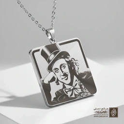 گردنبند طرح ویلی وانکا ساده (حکاکی لیزری فایبر، مدل قاب مربع) کد 503833