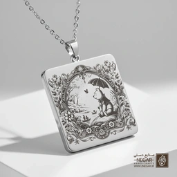 گردنبند طرح وینی پوه زیر چتر گل (حکاکی لیزری فایبر، مدل قاب مربع) کد 503838