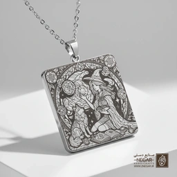 گردنبند طرح جادوگر و گربه سیاه (حکاکی لیزری فایبر، مدل قاب مربع) کد 503839
