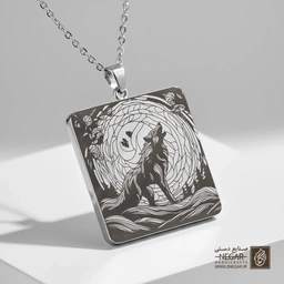 گردنبند طرح گرگ و ماه (Witch ) (حکاکی لیزری فایبر، مدل قاب مربع) کد 503840