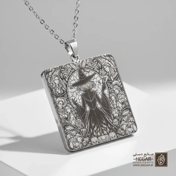گردنبند طرح جادوگر در جنگل تاریک (حکاکی لیزری فایبر، مدل قاب مربع) کد 503845