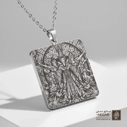 گردنبند طرح جادوگر قاب هنری پیچیده (حکاکی لیزری فایبر، مدل قاب مربع) کد 503855