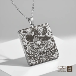 گردنبند طرح جادوگر و نشان کلاغ (حکاکی لیزری فایبر، مدل قاب مربع) کد 503857