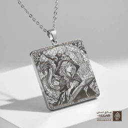 گردنبند طرح ساحره و کتاب جادو (Witch ) (حکاکی لیزری فایبر، مدل قاب مربع) کد 503867
