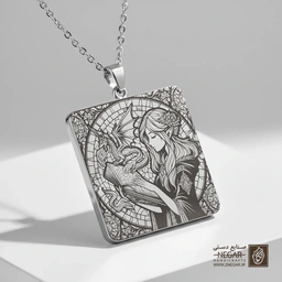 گردنبند طرح جادوگر و طومار کهن (حکاکی لیزری فایبر، مدل قاب مربع) کد 503869