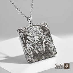 گردنبند طرح ساحره قدرتمند و اژدها (حکاکی لیزری فایبر، مدل قاب مربع) کد 503870