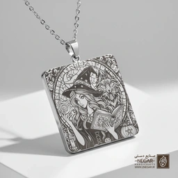 گردنبند طرح جادوگر و گرگ در قاب هنری (حکاکی لیزری فایبر، مدل قاب مربع) کد 503881