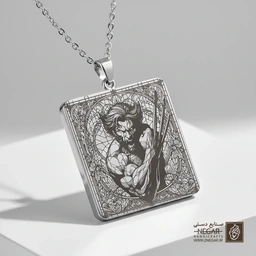 گردنبند طرح ولورین سایه‌زنی هنری (حکاکی لیزری فایبر، مدل قاب مربع) کد 503892