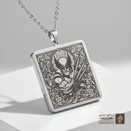 گردنبند طرح چهره کلاسیک ولورین (حکاکی لیزری فایبر، مدل قاب مربع) کد 503896