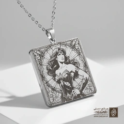 گردنبند طرح واندر وومن (Wonder Woman) (حکاکی لیزری فایبر، مدل قاب مربع) کد 503913