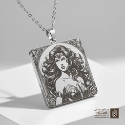 گردنبند طرح پرتره واندر وومن (حکاکی لیزری فایبر، مدل قاب مربع) کد 503916