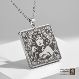 گردنبند طرح واندر وومن در قاب مربعی هنری (حکاکی لیزری فایبر، مدل قاب مربع) کد 503919