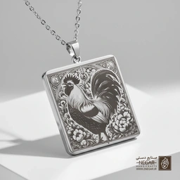 گردنبند طرح خروس ویندوئت (Wyandotte) (حکاکی لیزری فایبر، مدل قاب مربع) کد 503922