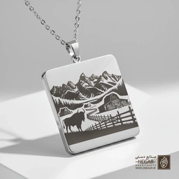 گردنبند طرح منظره یلوستون (Landscape ) (حکاکی لیزری فایبر، مدل قاب مربع) کد 503925