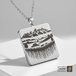گردنبند طرح یلوستون ریشه در زمین (حکاکی لیزری فایبر، مدل قاب مربع) کد 503928