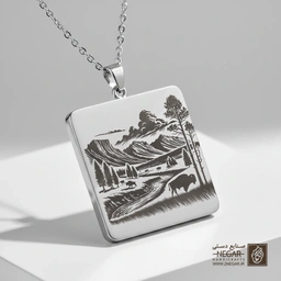 گردنبند طرح رودخانه و کوهستان یلوستون (حکاکی لیزری فایبر، مدل قاب مربع) کد 503930