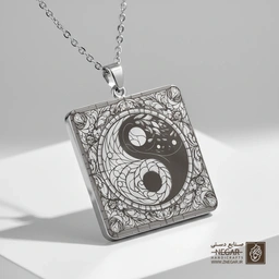 گردنبند طرح یینگ و یانگ هنری (قاب ) (حکاکی لیزری فایبر، مدل قاب مربع) کد 503956
