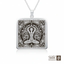 گردنبند طرح یوگا قاب اسلیمی (Yoga ) (حکاکی لیزری فایبر، مدل قاب مربع) کد 503963