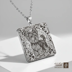 گردنبند طرح سگ یورکشایر قاب هندسی (حکاکی لیزری فایبر، مدل قاب مربع) کد 503974