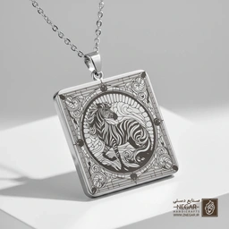 گردنبند طرح گورخر (Zebra ) (حکاکی لیزری فایبر، مدل قاب مربع) کد 503976