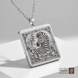 گردنبند طرح گورخر و پوشش گیاهی وحشی (حکاکی لیزری فایبر، مدل قاب مربع) کد 503979
