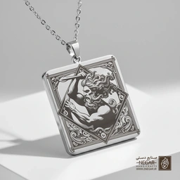 گردنبند طرح زئوس مقتدر در قاب لوزی  (حکاکی لیزری فایبر، مدل قاب مربع) کد 503987