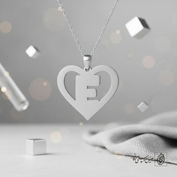 گردنبند حرف E داخل قلب کد 7108