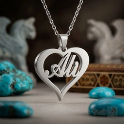 گردنبند اسم Ali لاتین داخل قلب کلاسیک کد 7397