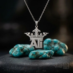 گردنبند اسم Ali لاتین با تاج بزرگ کد 7409
