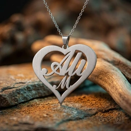 گردنبند اسم Ali لاتین داخل قلب و حرف M کد 7413