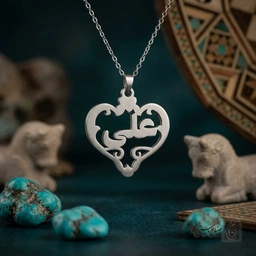 گردنبند اسم علی فارسی داخل قلب اسلیمی کد 7458