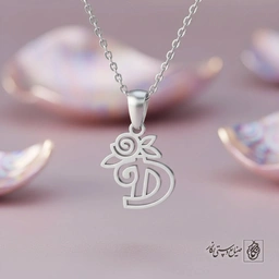 گردنبند حرف D لاتین و گل رز کد 8097