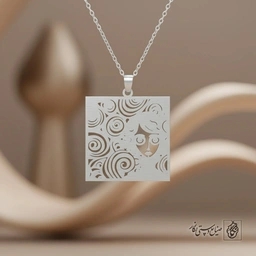 گردنبند مربعی طرح دختر و گل کد 8118