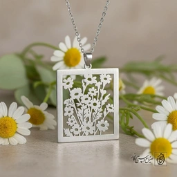 گردنبند مستطیلی گل بابونه کد 9785